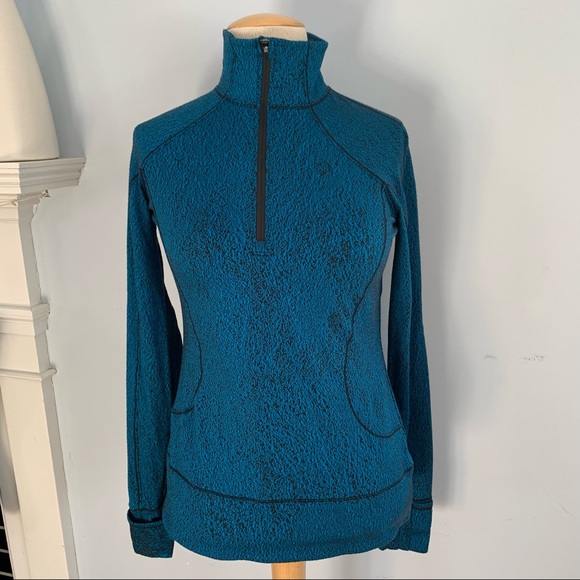 Lululemon Rush Hour aqua blue black print half-zip top Luon Spray Jacquard EUC - Picture 5 of 16